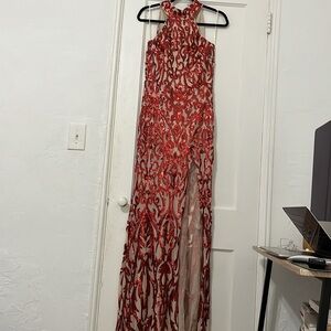 Red Halter Neck Maxi Dress by Banjul